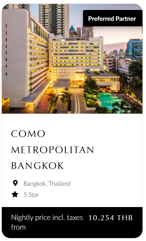 COMO Metropolitan Bangkok, 5 stars, from THB 10,254 per night including taxes