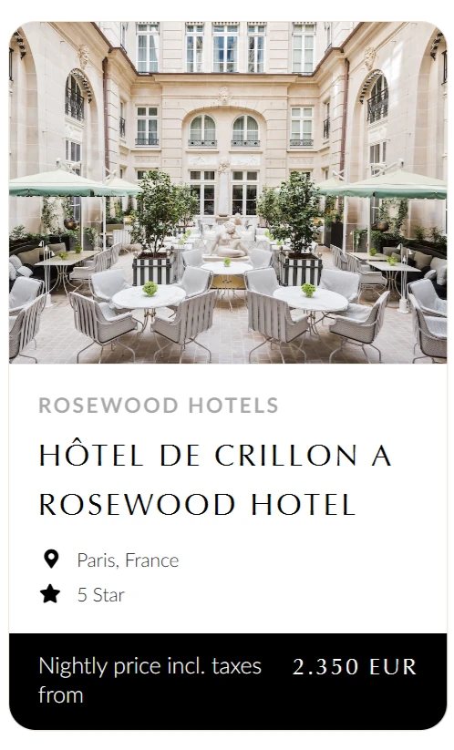 Hôtel de Crillon, a Rosewood Hotel, Paris, 5 stars, from EUR 2,350 per night including taxes