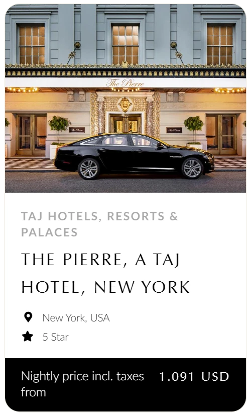 The Pierre, a Taj Hotel, New York, 5 stars, from USD 1,091 per night including taxes